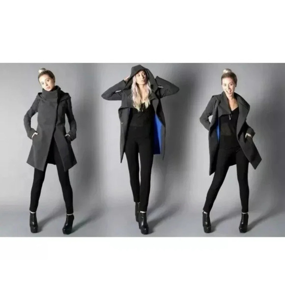 Betabrand San Francisco All day Gray Mock Neck Hooded trench Coat Jacket M - Picture 1 of 9